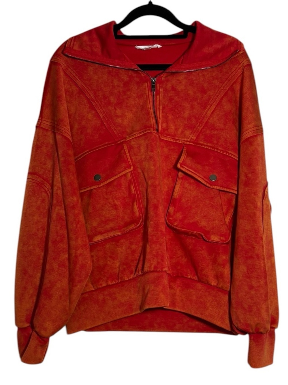 Sewn + Seen Red/Orange Faux Suede looking Zippered Top